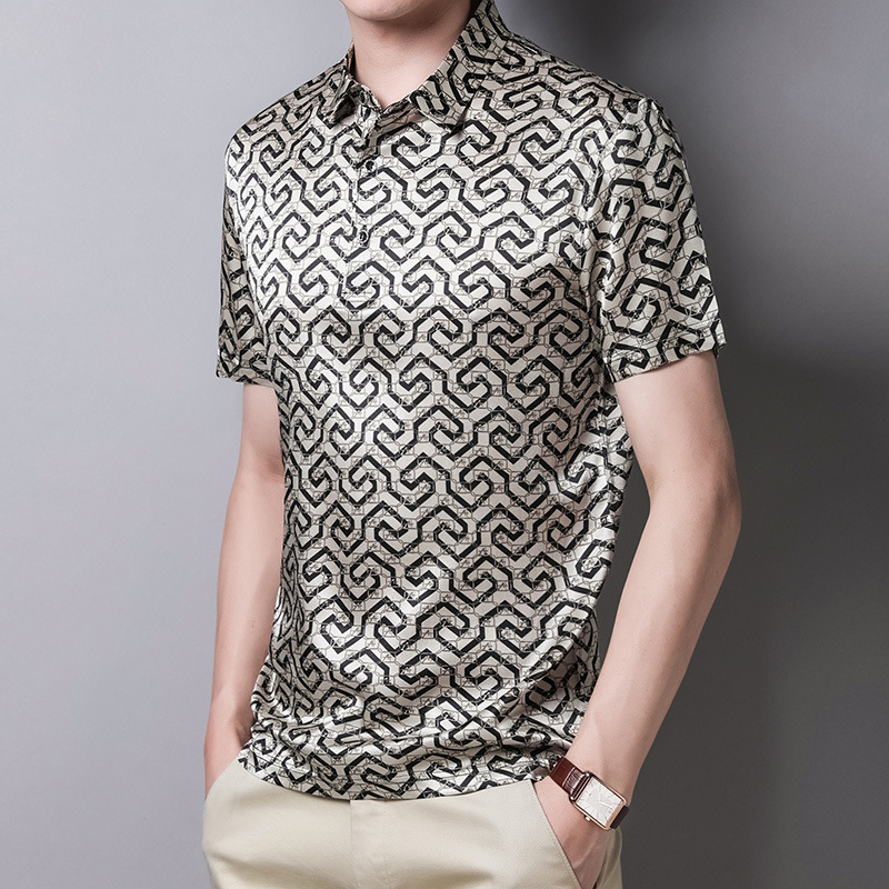 202 Summer men's thin short sleeve T-shirt middle-aged men's leisure printed fashion T-shirt Korean edition P hair 66666