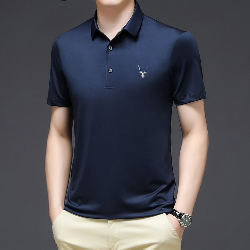Summer new men's T-shirt short sleeve middle-aged pure color lapel thin loose casual fashion trend Korean T-shirt P hair