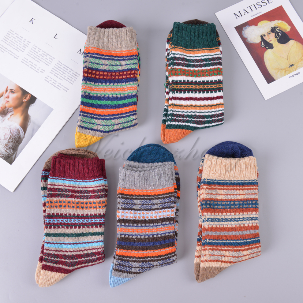 Men's rabbit wool thigh-high socks for autumn and winter, with a unique, colorful, striped, retro and trendy ins style