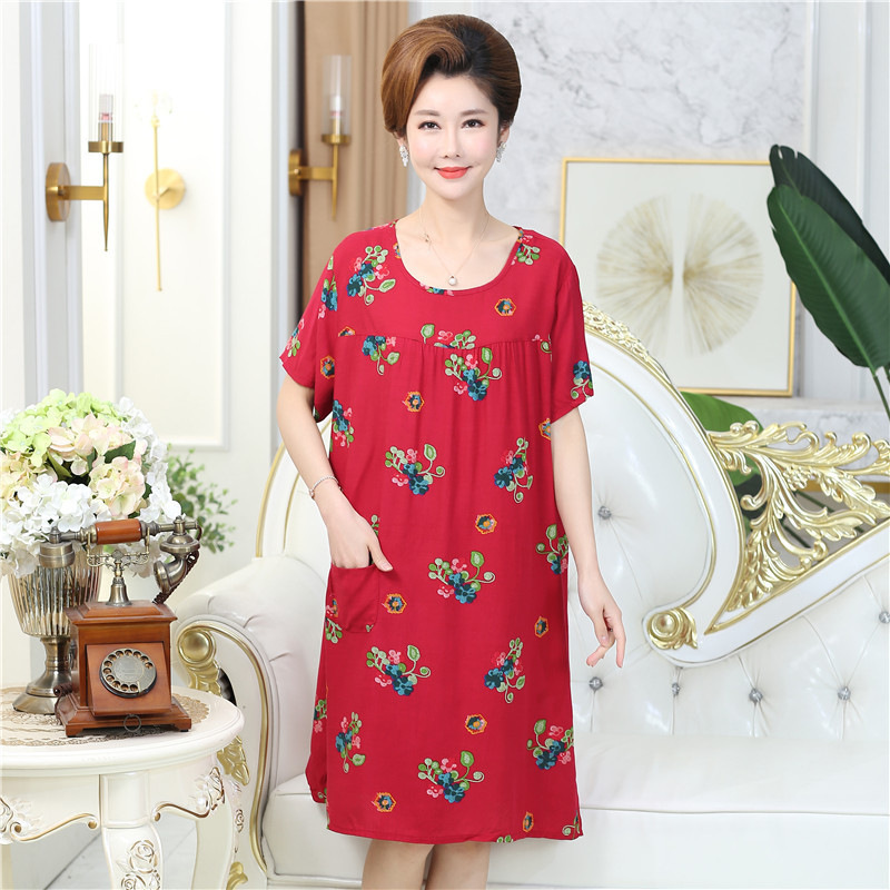 In stock, there are loose and comfortable artificial cotton and silk nightgowns with added weight and size. They are mom's dresses and cotton and silk nightgowns Specification image