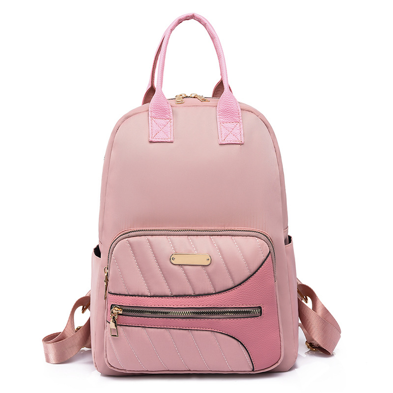 Nueva bolsa ligera mujer a prueba de agua versión coreana oxford mochila mujer moda simple color sólido patchwork mochila de viaje Item Picture