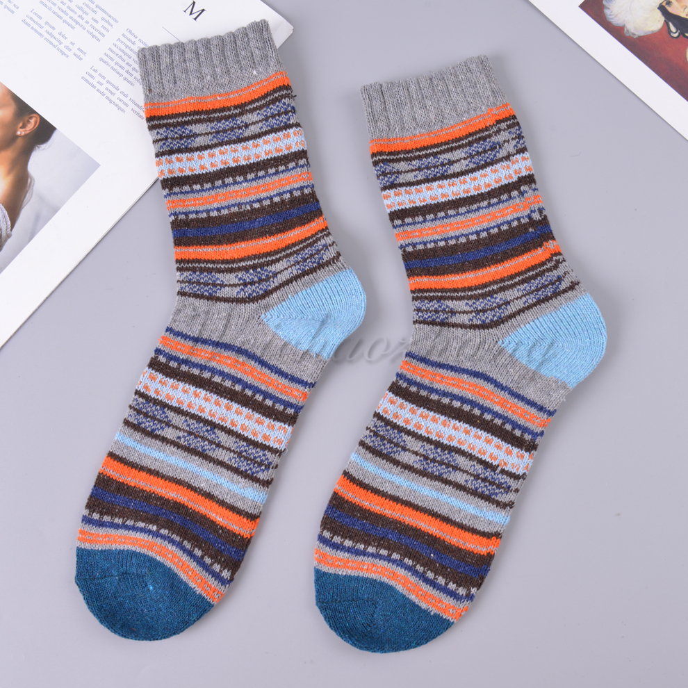Men's rabbit wool thigh-high socks for autumn and winter, with a unique, colorful, striped, retro and trendy ins style Specification image