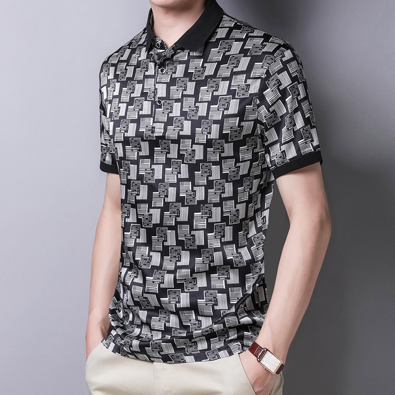 Middle-aged short-sleeved T - shirt men thin dad wear lapel bottom shirt fashionable summer wear half sleeve jacket hair