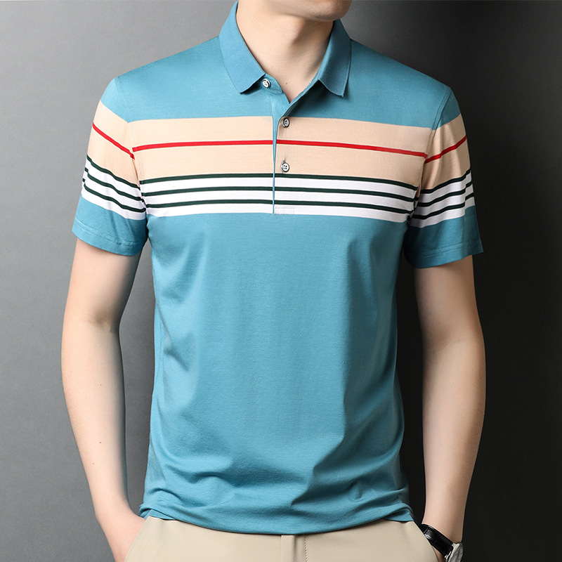 Summer men's lapel short sleeve T shirt mercerized cotton Plo shirt business casual ice silk fashion white 202 new
