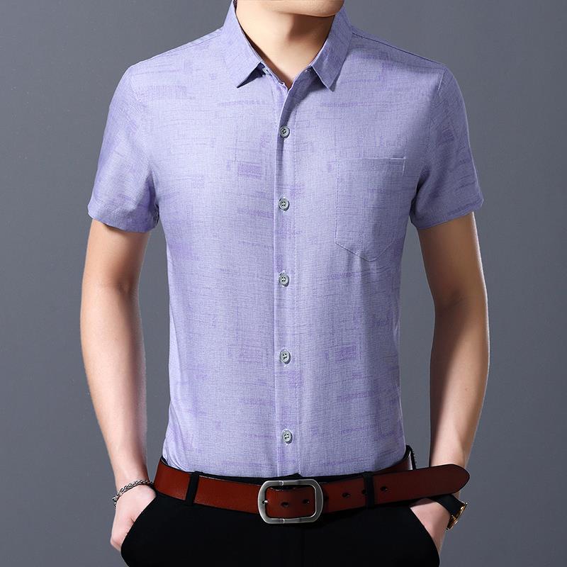 202 Summer leisure plaid men's short sleeve shirt loose large size half sleeve shirt middle age top fashionable men