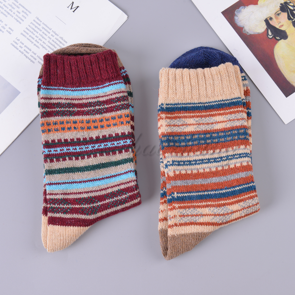Men's rabbit wool thigh-high socks for autumn and winter, with a unique, colorful, striped, retro and trendy ins style details Picture