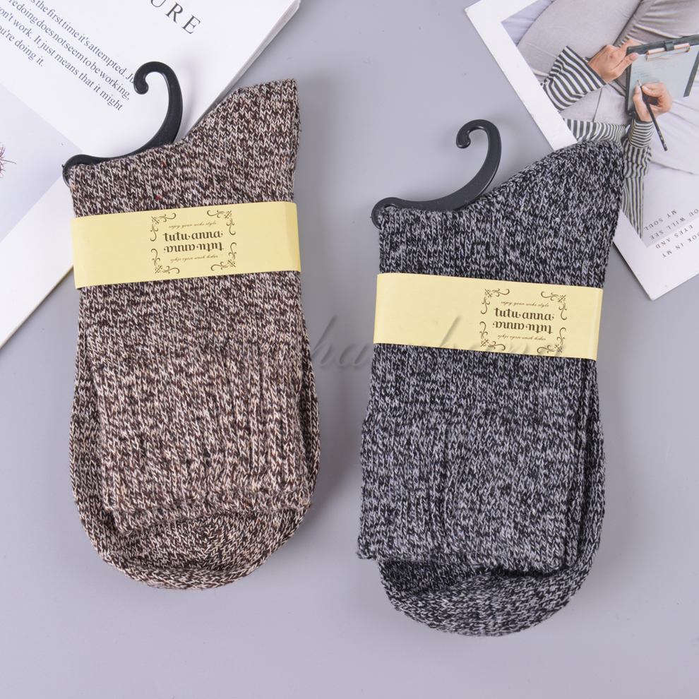 Five colors of men's ribbed rabbit wool socks available for autumn and winter warmth, thickened striped loop men's socks details Picture