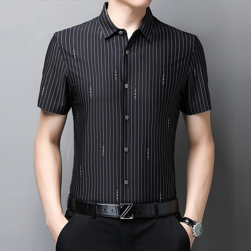 202Summer new men's short sleeve Silk shirt Business casual silk half sleeve crisp jacket
