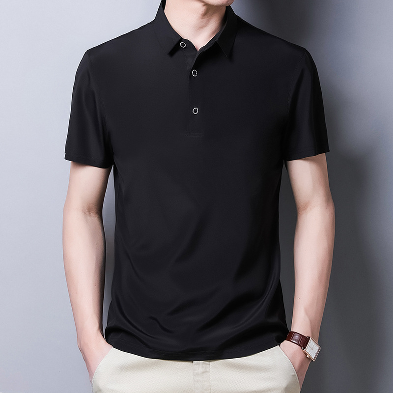 Summer new middle-aged and young men's leisure T shirt loose solid color T shirt lapel men's shirt a generation of hair thumbnail