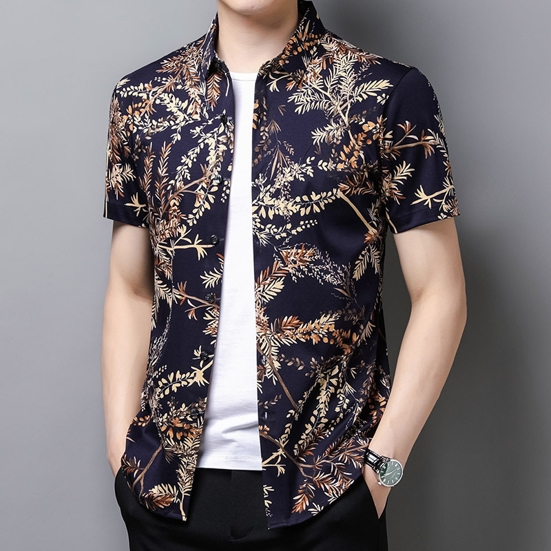 202 New summer clothing short sleeve shirt for men Middle-aged men casual loose thin half sleeve mercerized cotton shirt for men