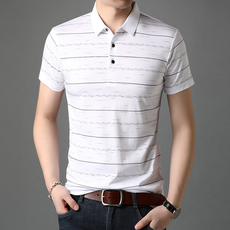 202 summer new men's casual short sleeve T-shirt fashion lapel mulberry silk fashion men's clothing factory men's fashion