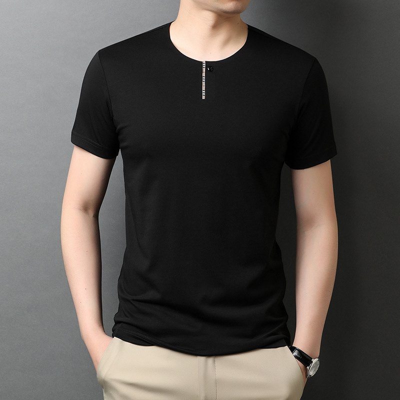 202 Summer thin men's casual short sleeve T shirt simple trend men's bottom shirt with mulberry silk T-shirt for men