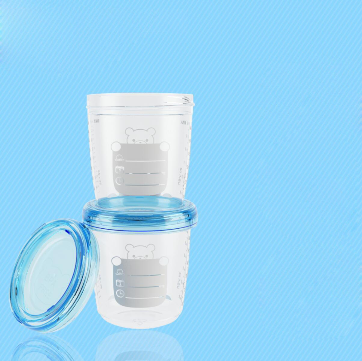 The milk storage cup can be stacked. The milk storage bottle can be kept fresh and leak-proof. The complementary food cup can be connected to a milk suction device. Breast milk storage can be OEM