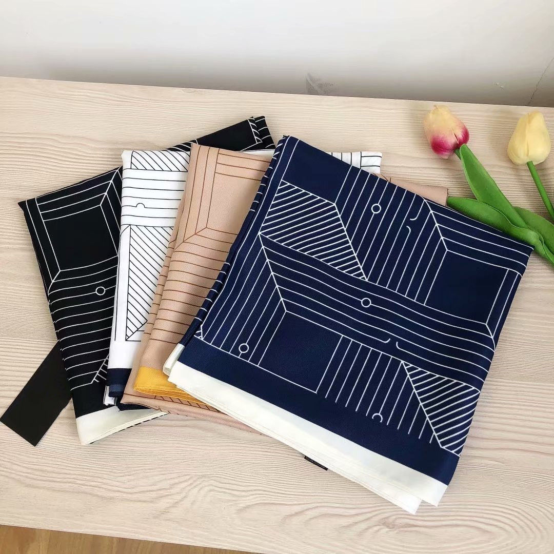 Twill silk 90*90 square scarf, silk hand feel, silk scarf, air conditioner shawl, simple stripes Specification image