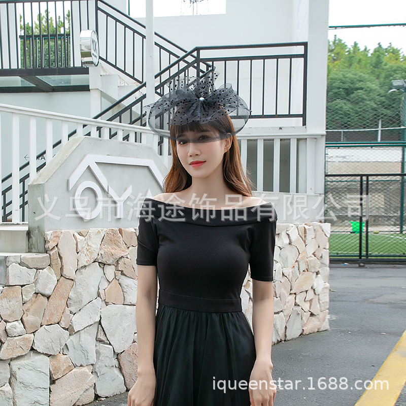 European and American horse racing festival headwear, afternoon tea hat, retro handcrafted flower, bride's wedding tulle headwear and hair accessory details Picture