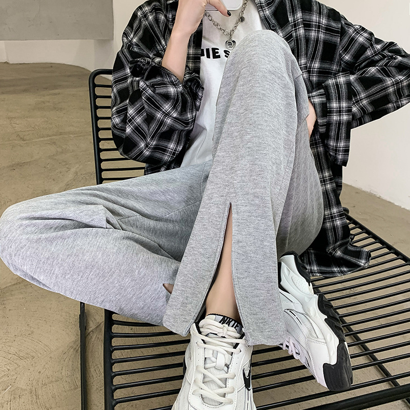 Black slit wide-leg pants for women, 2021 new style slimming casual pants, high-waisted loose straight leg with drape, versatile floor-length pants Application Scenario