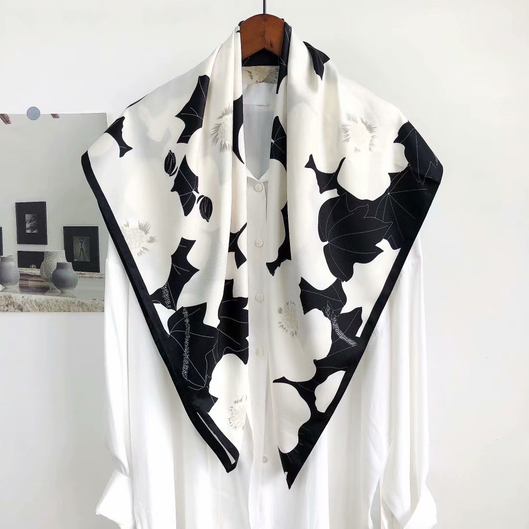 Twill silk 90*90 square scarf, silk hand feel silk scarf and scarf, elegant floral hair for all four seasons Specification image