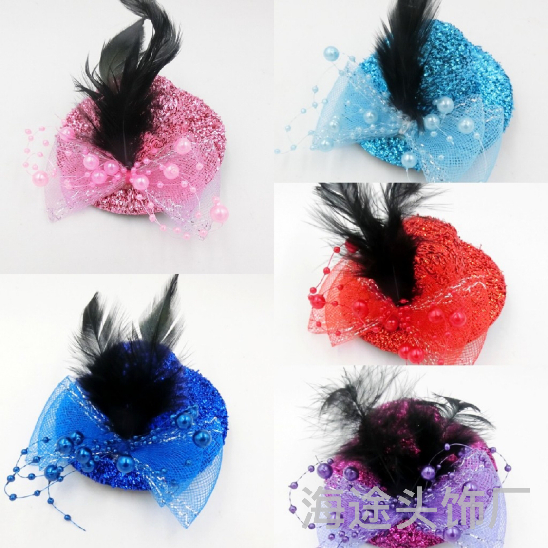 Halloween decoration cosplay masquerade ball props Festival sequined feather Western-style court-style top hat Specification image