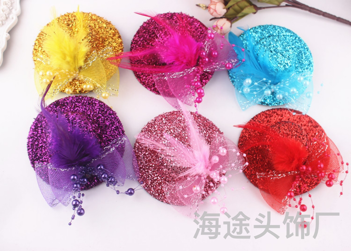 Halloween decoration cosplay masquerade ball props Festival sequined feather Western-style court-style top hat Application Scenario