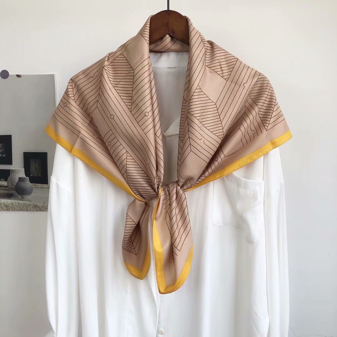 Twill silk 90*90 square scarf, silk hand feel, silk scarf, air conditioner shawl, simple stripes details Picture