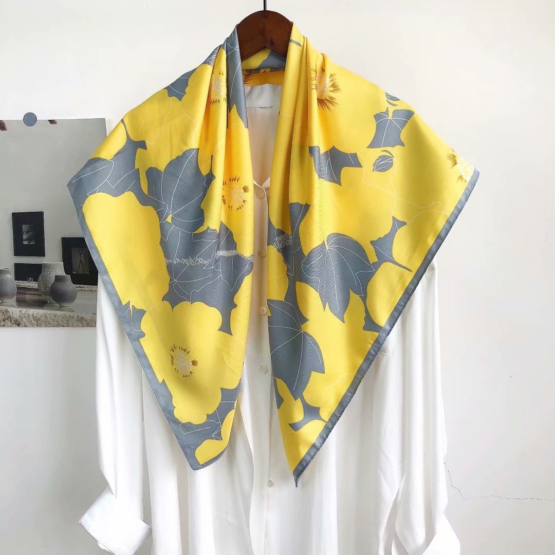 Twill silk 90*90 square scarf, silk hand feel silk scarf and scarf, elegant floral hair for all four seasons details Picture