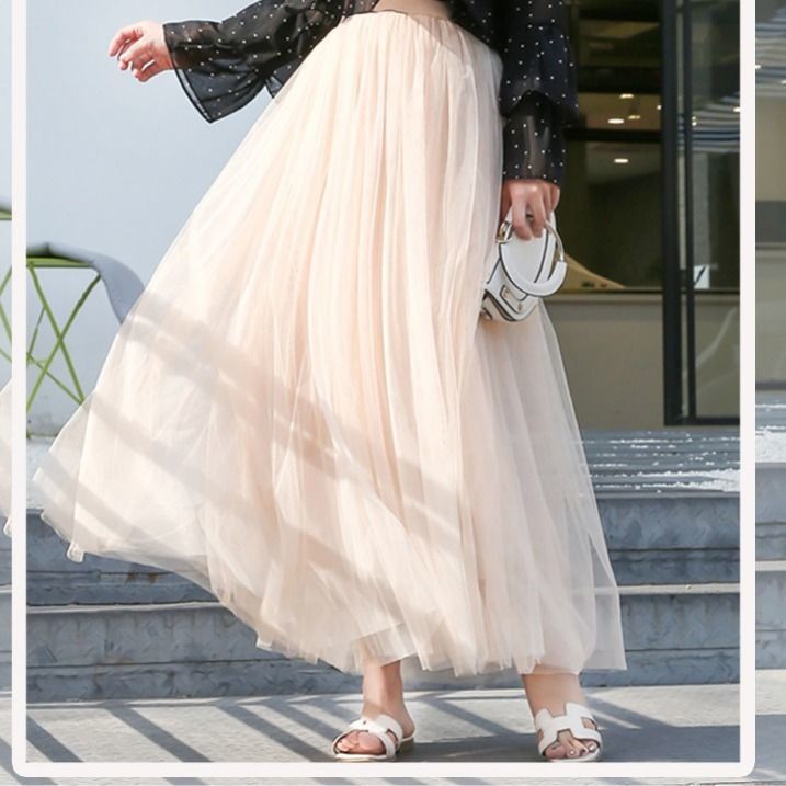 Three-layer gauze net skirt, half skirt, women's puffy skirt, mid-length skirt, princess skirt, pleated skirt, fairy skirt, new spring and summer styles Item Picture