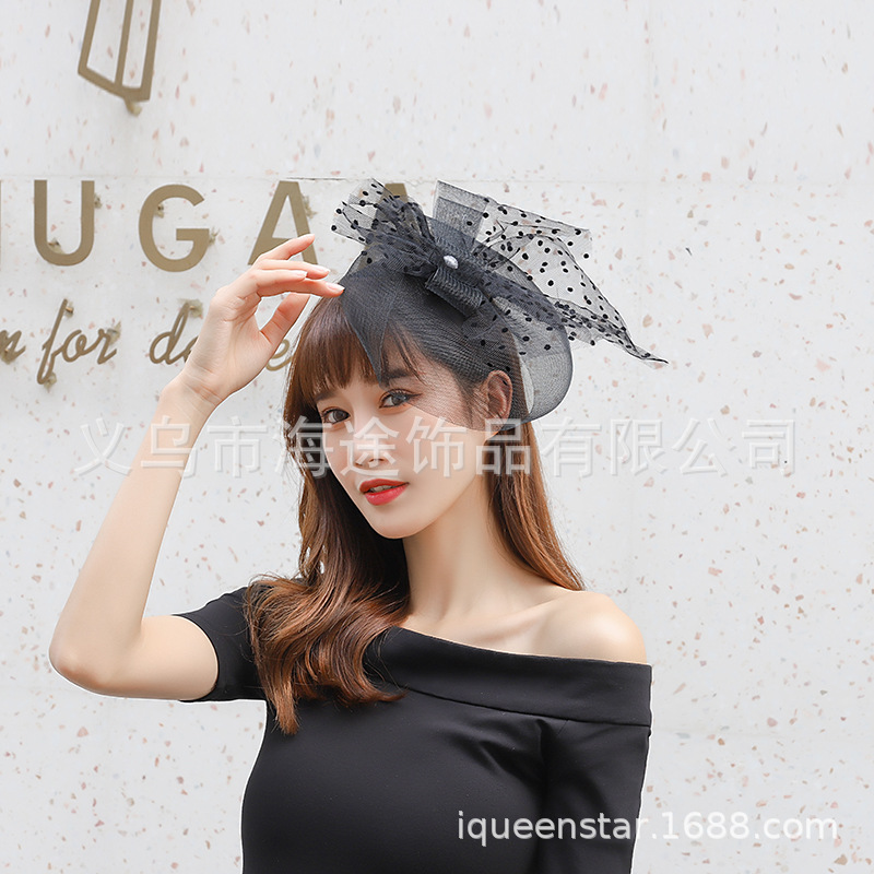 European and American horse racing festival headwear, afternoon tea hat, retro handcrafted flower, bride's wedding tulle headwear and hair accessory Specification image
