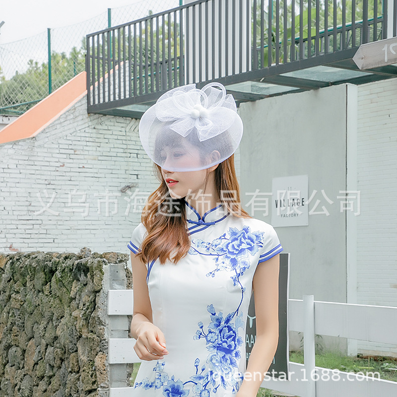 Performance stage top hat tiara bridal veil hair accessories Photo photo feather mask face retro hat night Shanghai