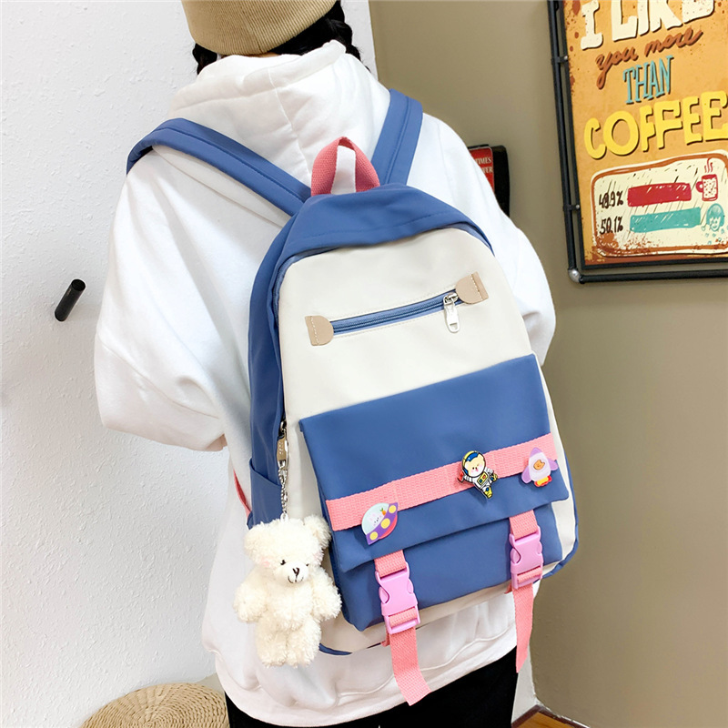The 2020 new Korean version color-blocking fashion backpack, large-capacity travel bag, fresh and sweet nylon student backpack