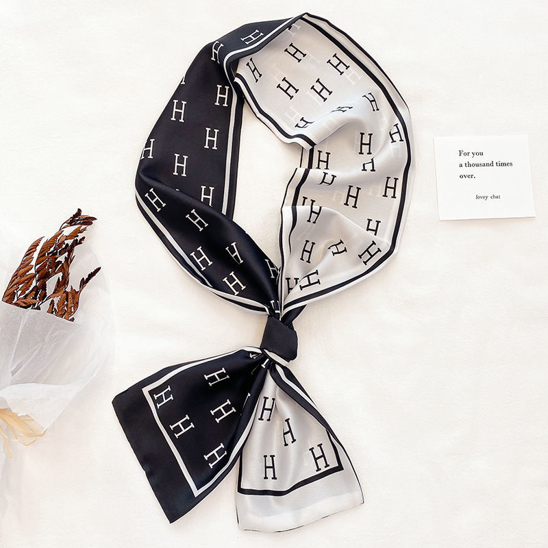 Satin double-layer neckerchief 14*145, ribbon silk scarf, scarf and bag towel, suitable for all seasons and versatile details Picture