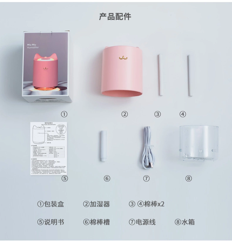 Factory direct sales mini USB humidifier, night light, bedroom, office desktop, creative gift, multi-functional humidifier Item Picture