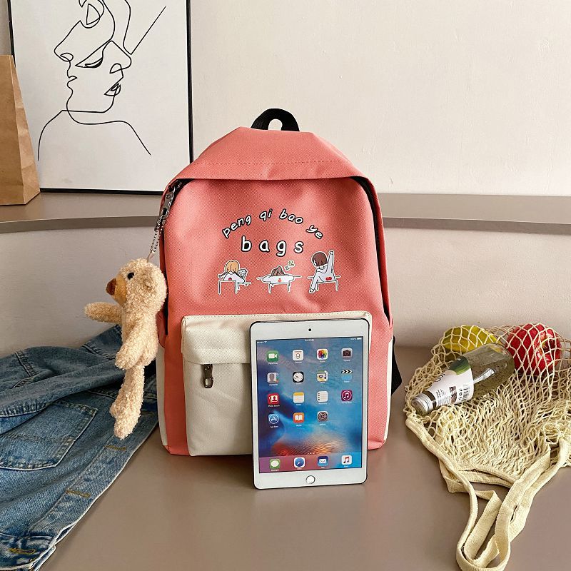 Customized printed 2021 new style campus sweet backpack Oxford cloth bag cross-border consignment for student schoolbag four-piece set details Picture