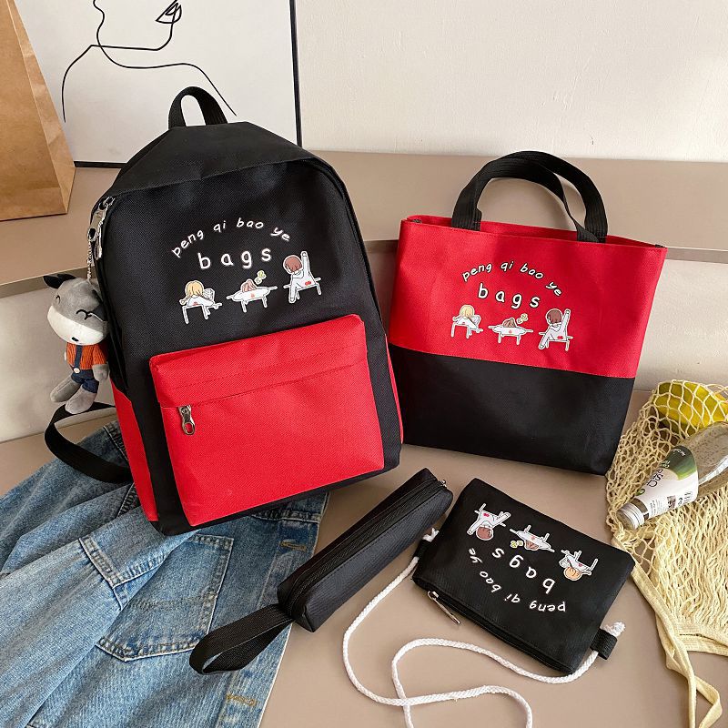 Customized printed 2021 new style campus sweet backpack Oxford cloth bag cross-border consignment for student schoolbag four-piece set Specification image