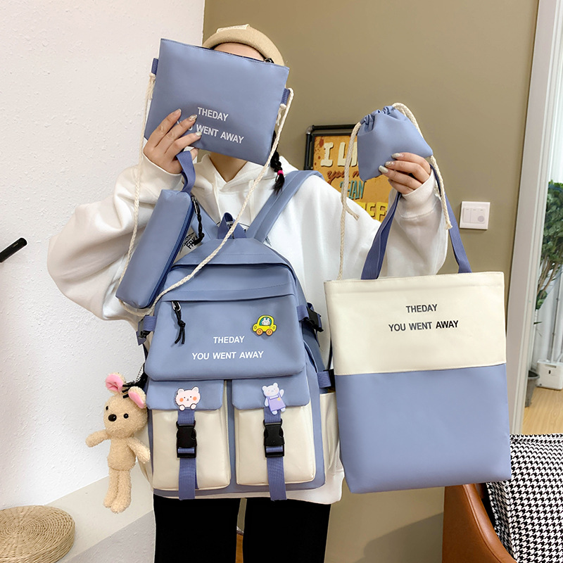 School bag for primary school students four-piece set 2021 new Japanese school style light class letter tote bag manufacturers customized