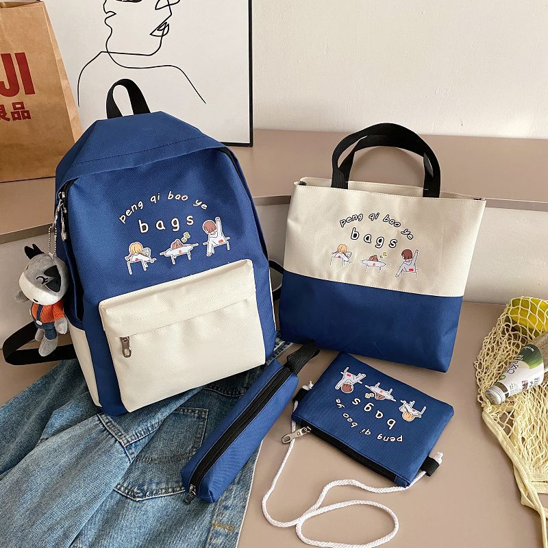 Customized printed 2021 new style campus sweet backpack Oxford cloth bag cross-border consignment for student schoolbag four-piece set Application Scenario