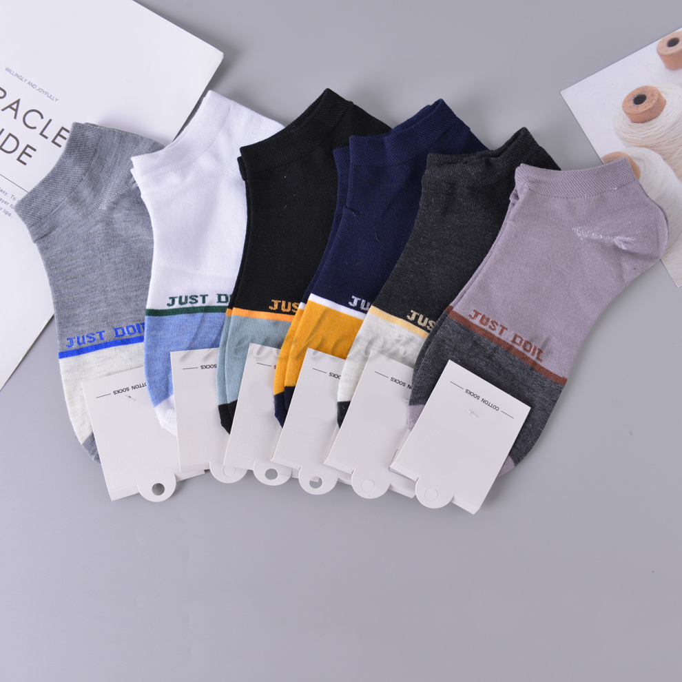 Polyester-cotton material men's summer thin shallow-mouthed boat socks, low-top, personalized sports short socks, versatile and trendy, available in multiple colors details Picture