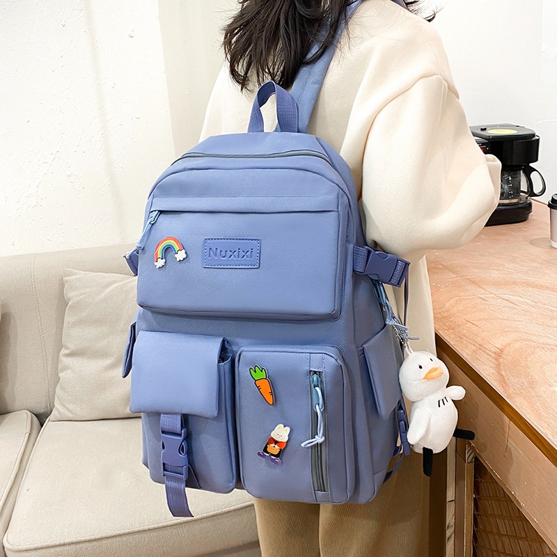 书包女韩版休闲少女双肩包2021新款简约百搭校园初高中大学生背包