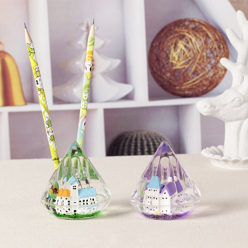 Creative large diamond crystal house, floating oil drop pen holder, desktop decorative handicrafts, student birthday gifts are selling well Specification drawing