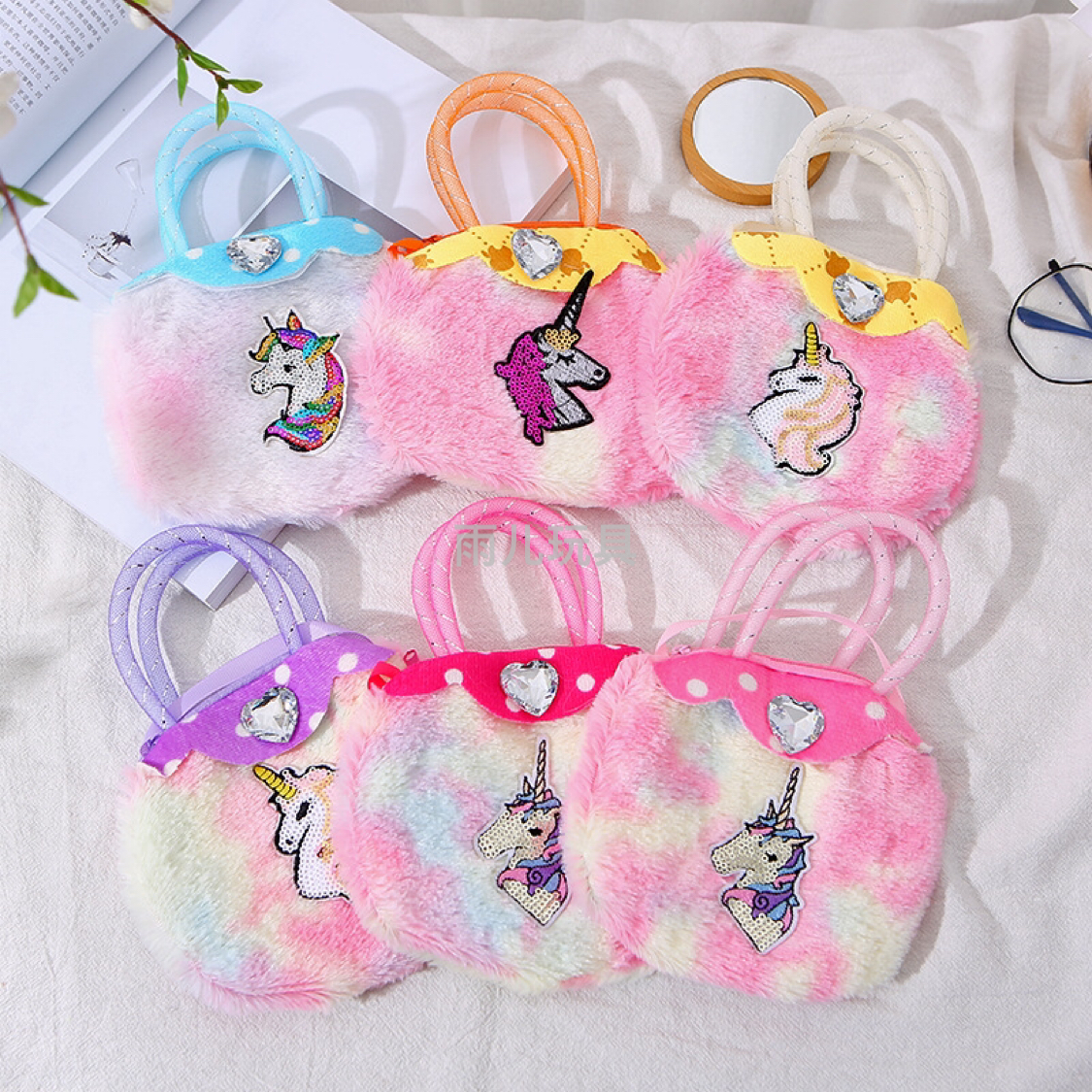 Bolsa de peluche mochila para niños bolsa de un hombro bolsa crossbody unicornio color pelo porta-bandolera bandolera de un hombro bolso