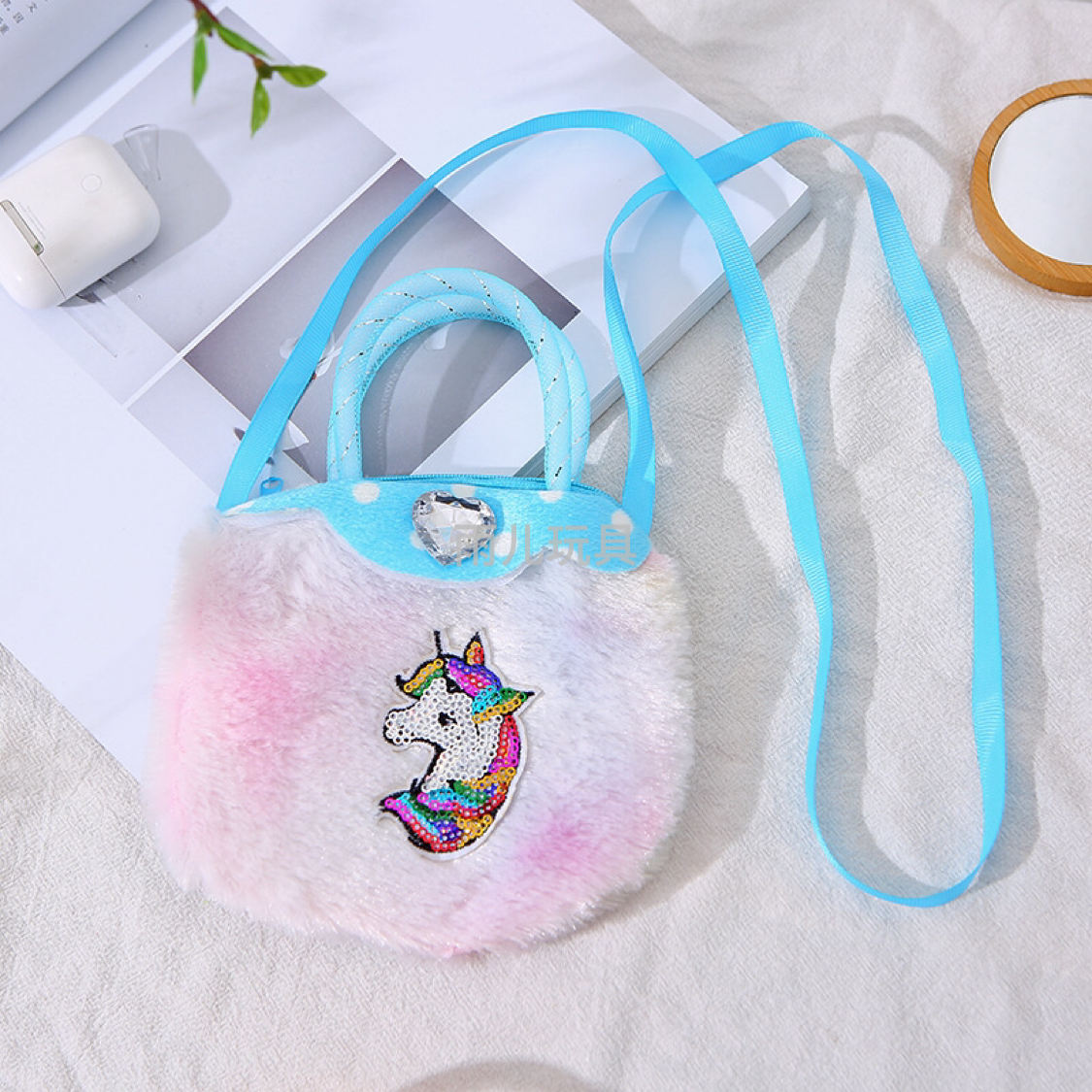 Bolsa de peluche mochila para niños bolsa de un hombro bolsa crossbody unicornio color pelo porta-bandolera bandolera de un hombro bolso Specification image