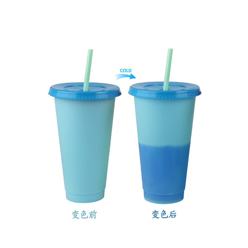 The manufacturer's color-changing straw cup features a color-changing pp temperature-sensing plastic cup and is a portable straw cup that can change color between hot and cold details Picture
