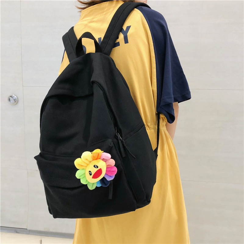 Mochila escolar para mujeres versión coreana harajuku ulzzang mochila universitaria de escuela secundaria vintage lona versátil mochila de viento ins details Picture