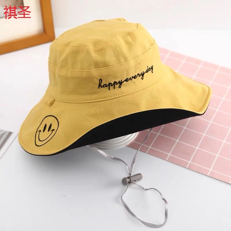 Smiling fisherman's hat for women in summer, Korean style, trendy Japanese style, autumn, double-sided sunshade, sun protection and UV protection hat, wide-brimmed basin hat details Picture