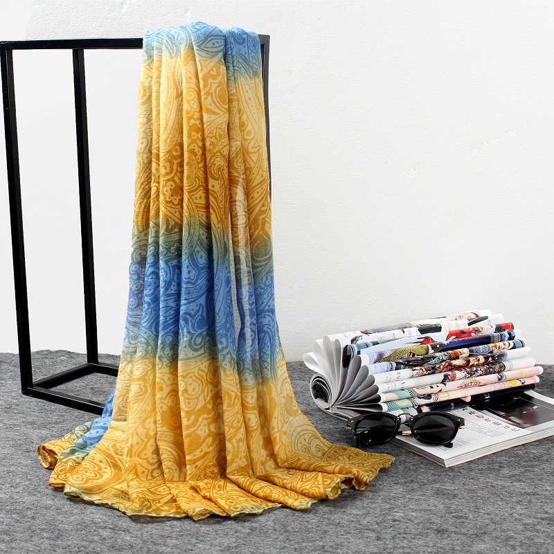 Retail 90*180 ethnic cultural cotton and linen vacation sun protection scarf, shawl, beard, Sky Mirror Specification image