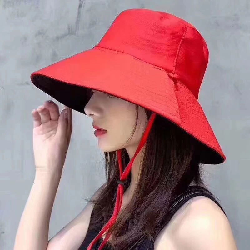Double-sided bird eye fisherman's hat, solid color wide-brimmed sunshade, goddess summer UV protection and sun protection mesh basin hat Item Picture