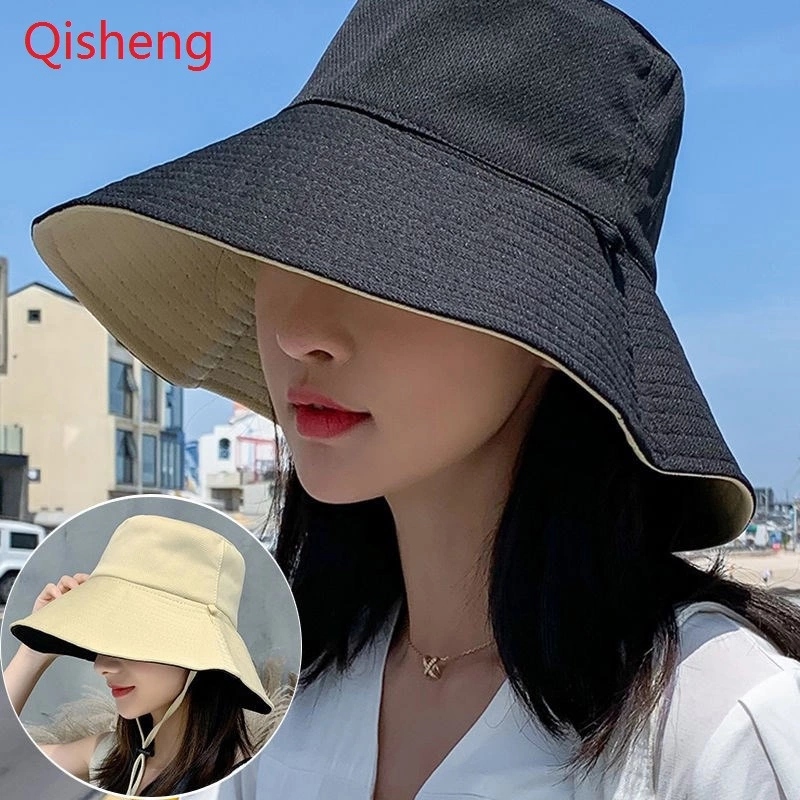 Double-sided bird eye fisherman's hat, solid color wide-brimmed sunshade, goddess summer UV protection and sun protection mesh basin hat details Picture