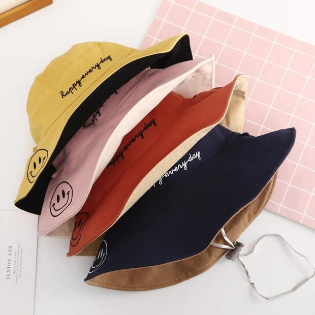 Smiling fisherman's hat for women in summer, Korean style, trendy Japanese style, autumn, double-sided sunshade, sun protection and UV protection hat, wide-brimmed basin hat Item Picture