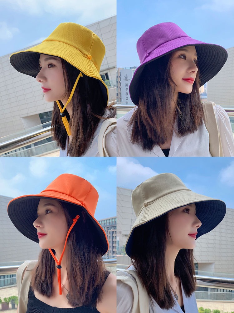 Double-sided bird eye fisherman's hat, solid color wide-brimmed sunshade, goddess summer UV protection and sun protection mesh basin hat full figure