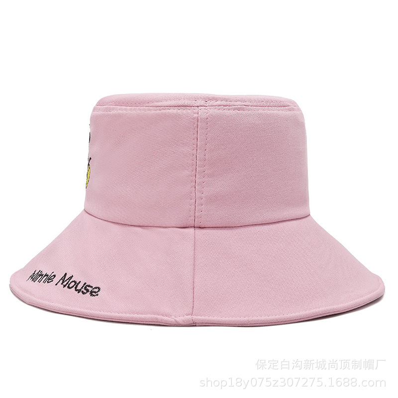 New spring and autumn Japanese-style fisherman hats, women's wide-brimmed Mickey embroidered basin hats, and summer outdoor trendy street style sunshade hats details Picture