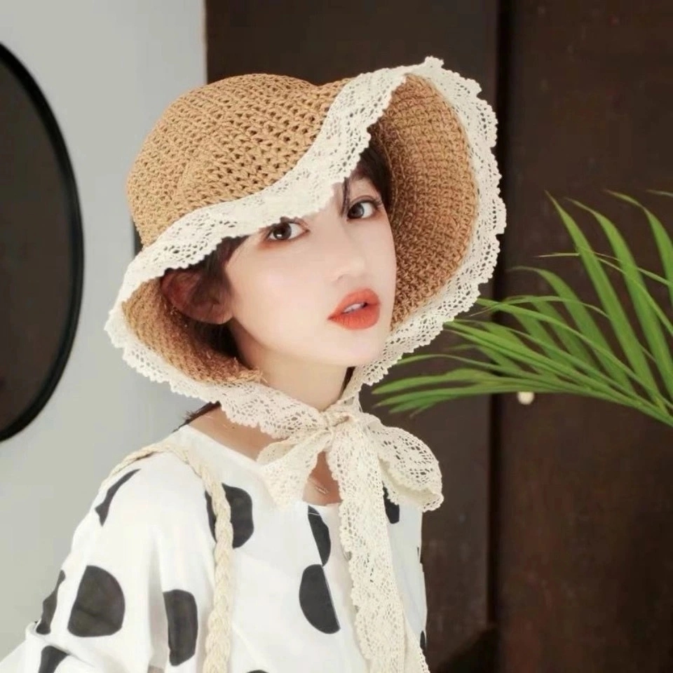 Summer Korean-style hats, women's fashion princess lace, beach sunshade and sun protection, girls' sun hats, parent-child straw hats details Picture
